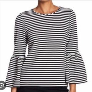 Calvin Klein black and white stripe top with bell sleeves (Size S)